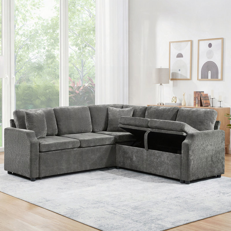 Canapé en chenille en L, Gris