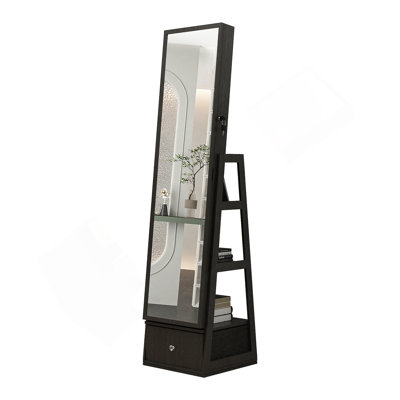 Full Length Mirror With Lockable Storage Cabinet, Interior Lighted Design And Storage Drawers