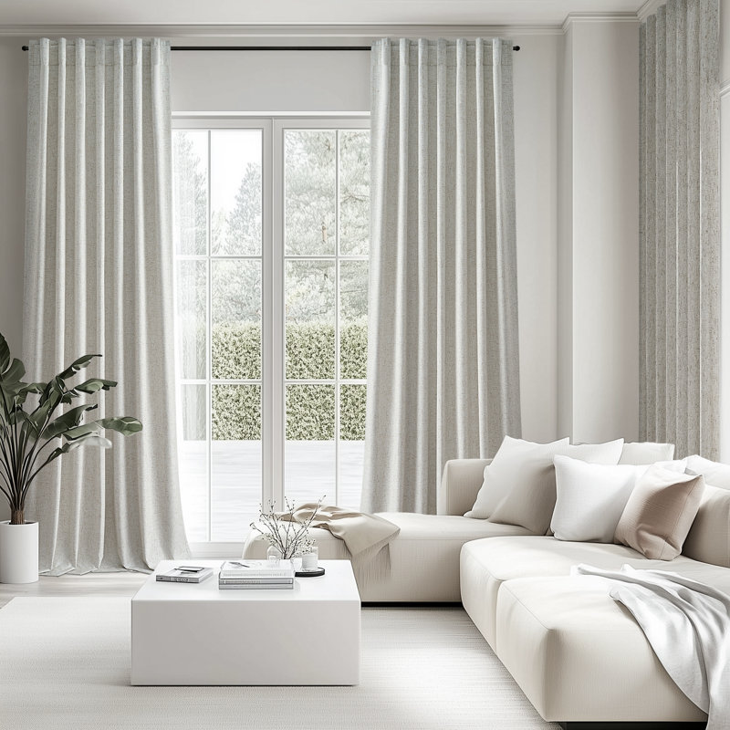 100% Blackout Thermal Insulated Linen Drapes,Back Tab Hooks Drapes (Set of 2,With Hooks), 52" W x 84" L, Natural