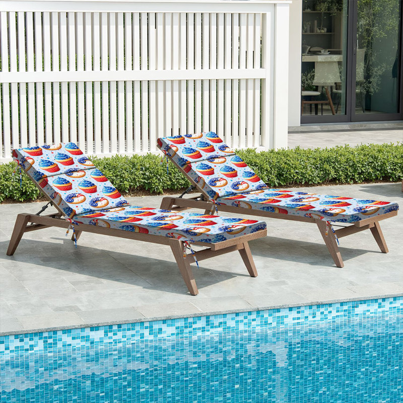  Outdoor Indoor 3'' Lounge Patio Cushion Patriotic American Flag Donuts Cupcakes Red White Blue Stars Light Water-Resistant Chaise Lounge Cushion for Chair Patio Furniture Seat Cushion