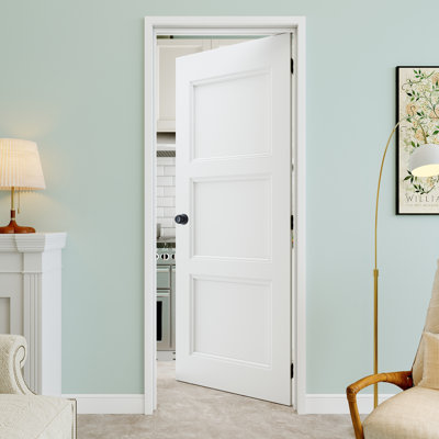 24" x 80" 3-Panel Solid Core Interior Prehung Door with Curve Lever and Black Hinges and Right Frame, Paintable & Waterproof, Suit for Laundry, Closet Doors, Room Doors