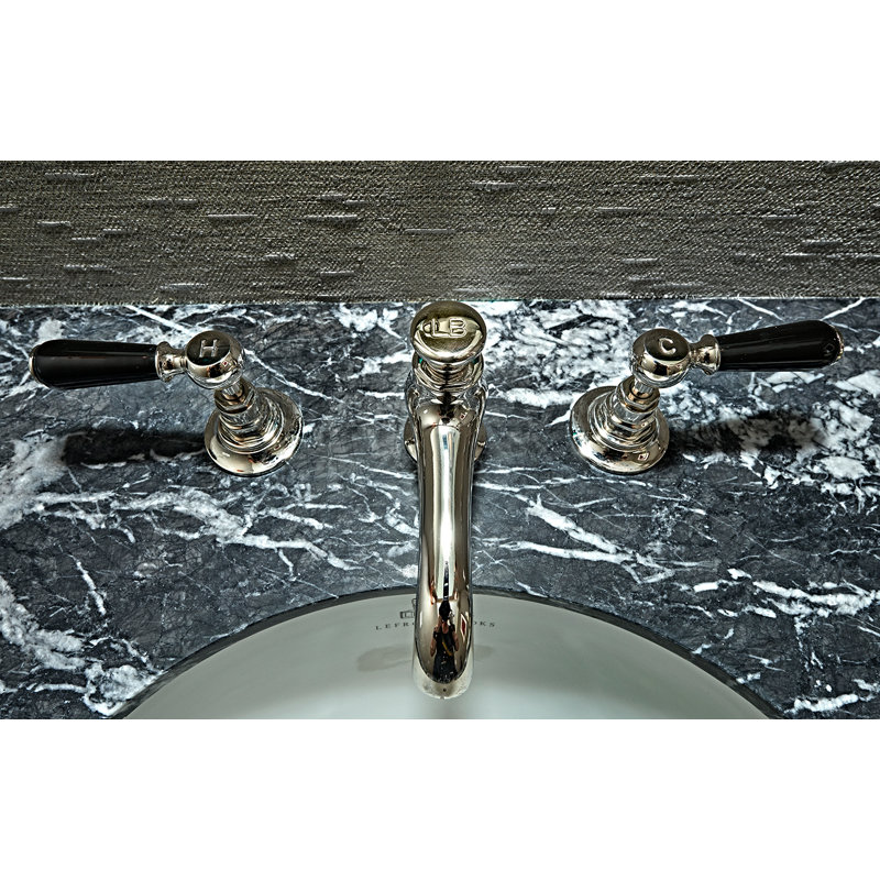 Connaught Black Lever Widespread Bathroom Faucet, Silver Nickel
