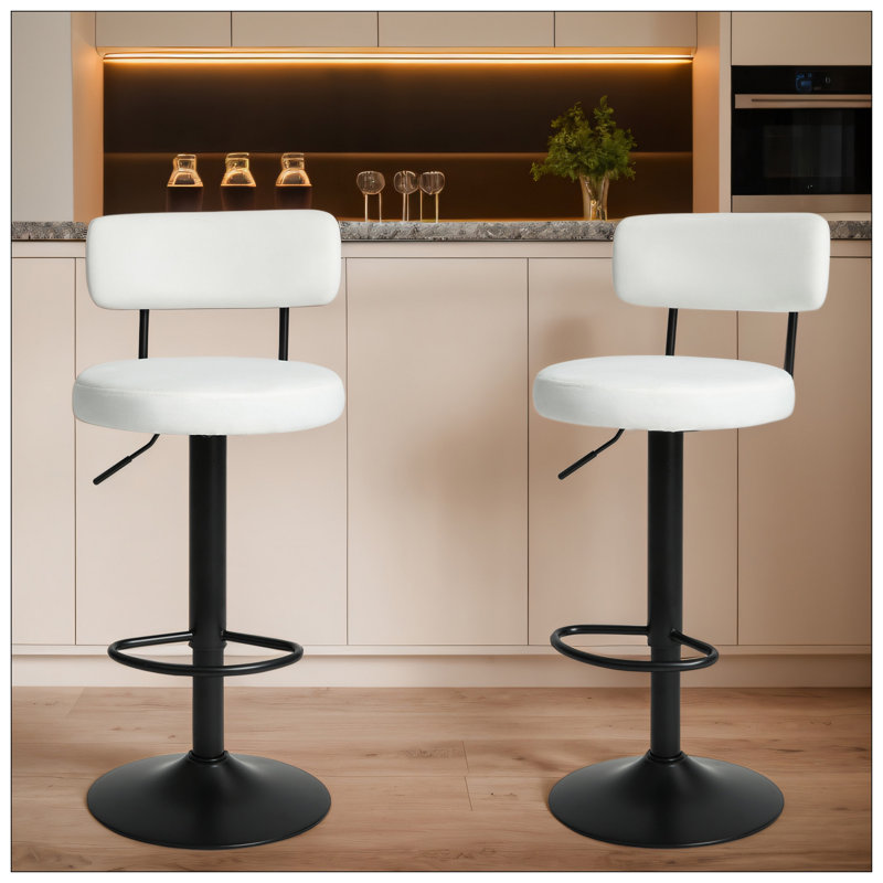 Ensemble de 2 tabourets de bar modernes, tabourets de bar rembourrés à hauteur de comptoir incurvée, tabourets de bar réglables de 24,5 po à 30,5 po, tabourets de comptoir pivotants pour la cuisine