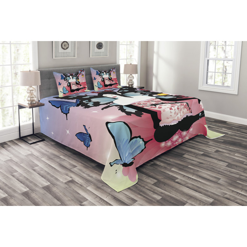 Ackerley Pink/Black Microfibre Bedspread Set, 220 x 264 cm