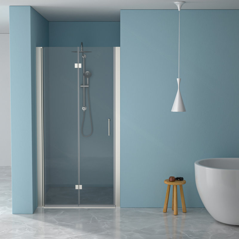 Porte de douche pliante sans cadre avec verre trempé, 1/4 po (6 mm)