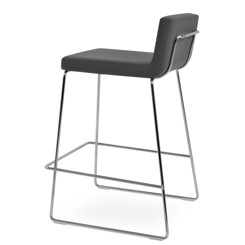 Tabouret de comptoir 25,5 po Gladwell, Similicuir gris (610)-BAR/chrome