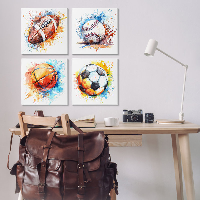  «Modern Splash Sports Balls», ensemble de 4 toiles murales par LSR Design Studio