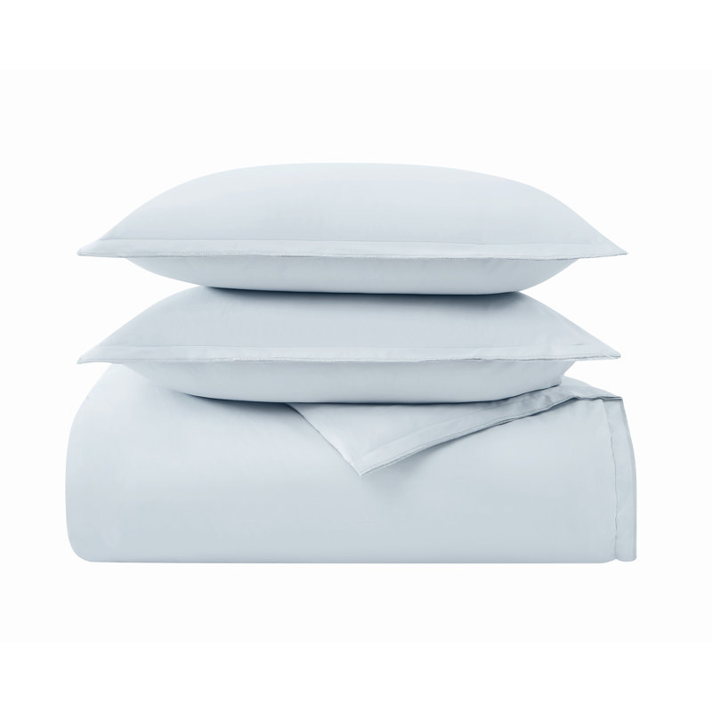 Vince Camuto 400TC Percale 3 Piece Duvet Set, King Duvet Cover + 2 Shams, Light Blue