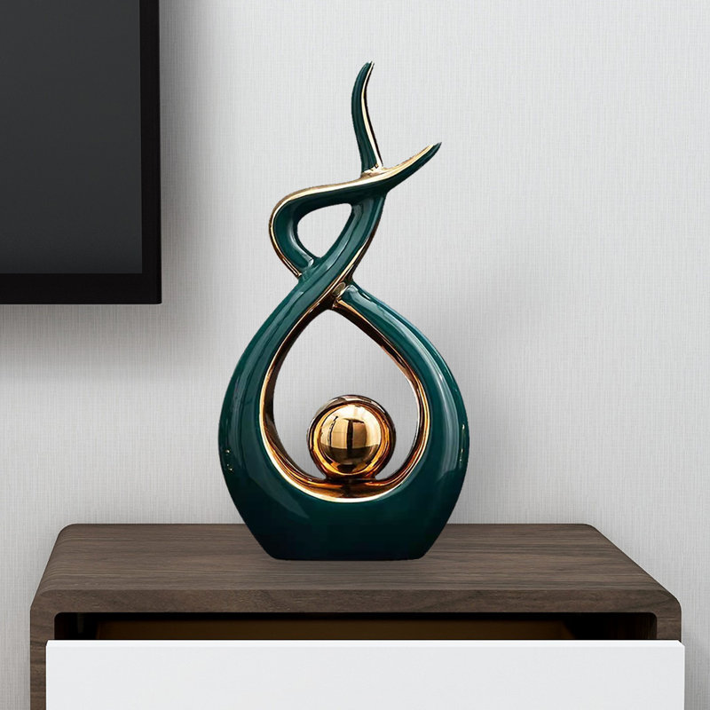 Sculpture moderne moderne en céramique, H 12,2 po x l 6,29 po x P 2,36 po, Vert