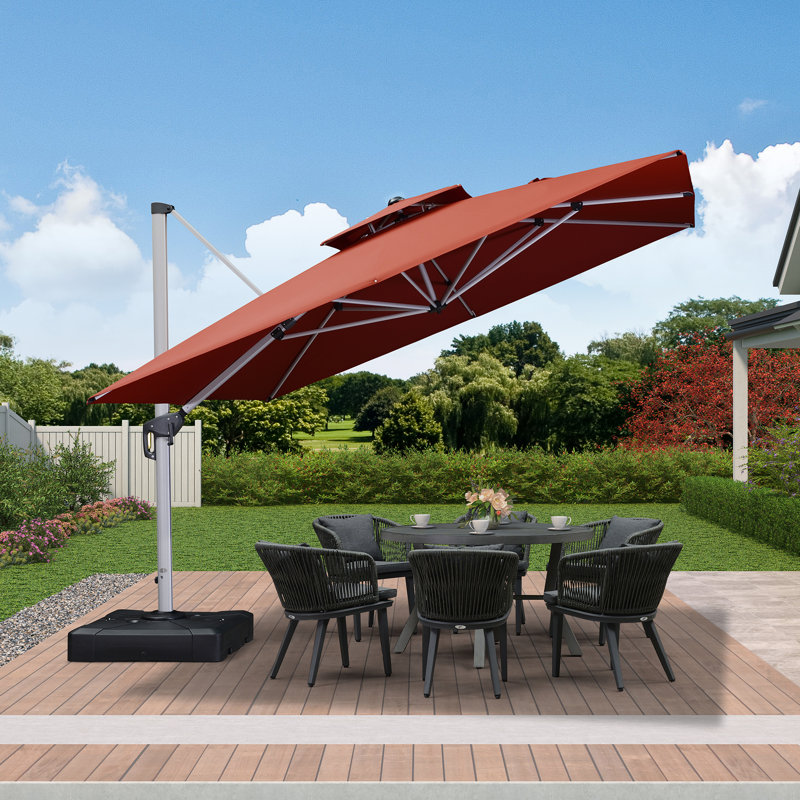 Justhin 3.3m Square Cantilever Umbrella With Base, Brick Red