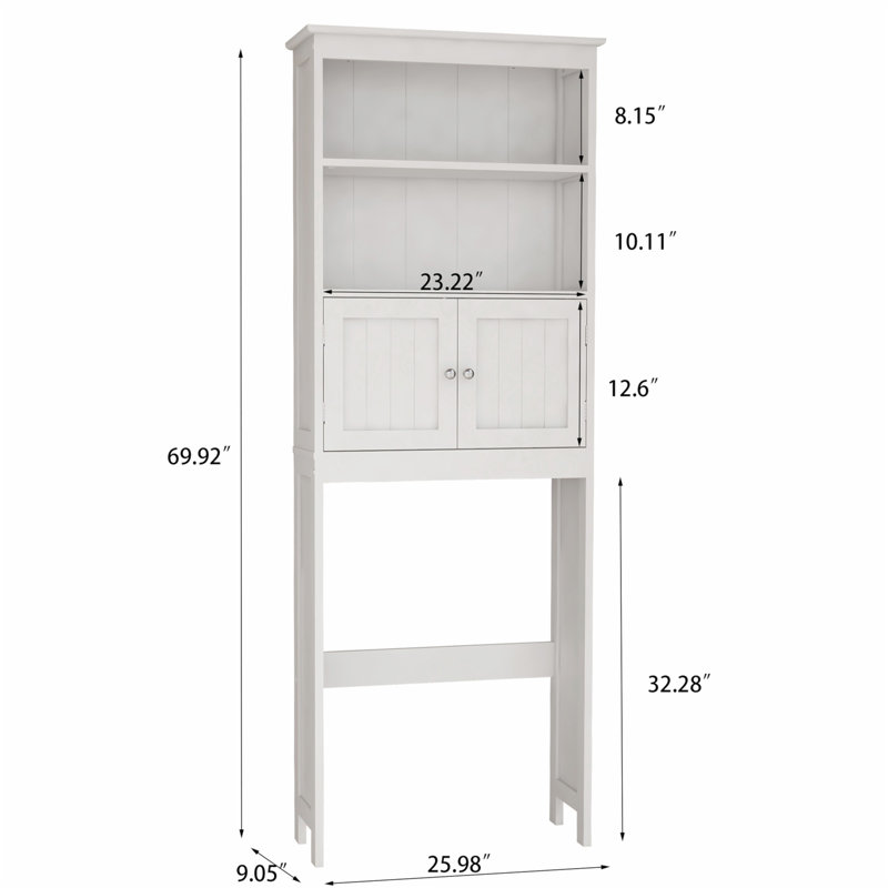 Lowel 2 -Tier Toilet Bathroom Spacesaver Storage Shelf with Storage Shelf with 2 Doors Wood Storage Cabinet