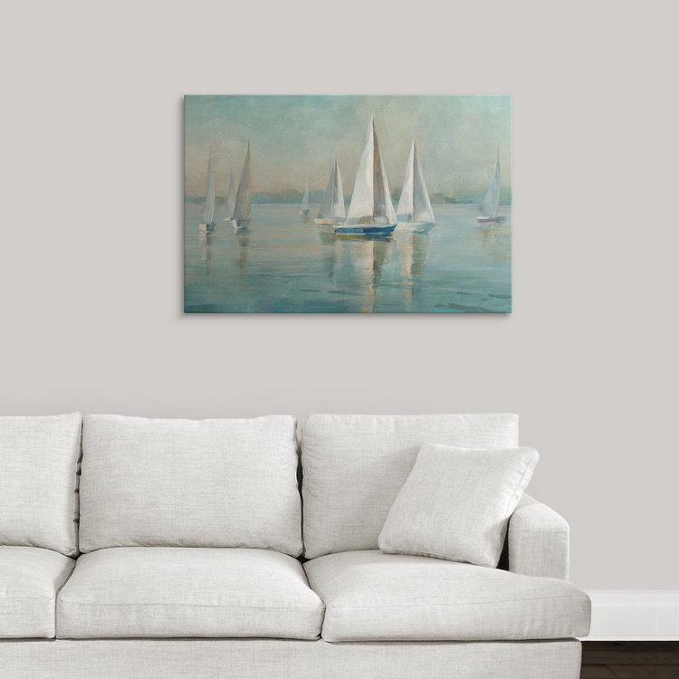 Voiliers au lever du soleil par Danhui Nai - reproduction, H 24 po x l 36 po x P 1,5 po, Toile