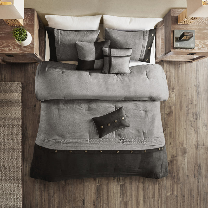 Housse en faux suède gris - 7 pièces, couvre-lit décoratif lavable à la machine, Gris