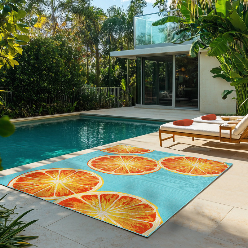 Tapis intérieur / extérieur en polypropylène tissé à plat orange / orange Collmar Squeeze, Rectangle 7 pi 10 po x 10 pi