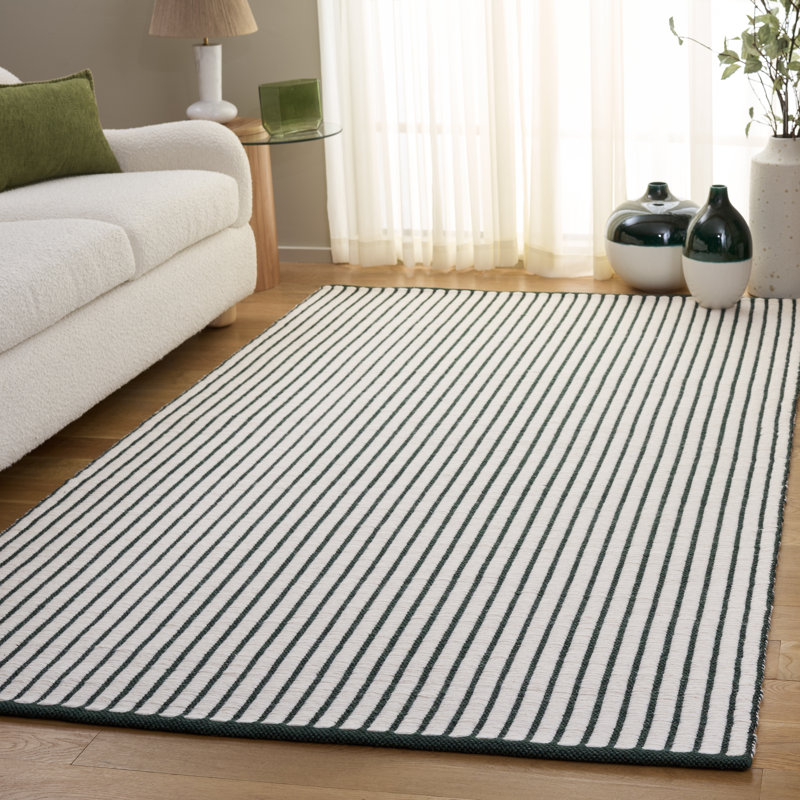 Vermont Hand Woven Wool;Cotton Striped Indoor Rug, Rectangle 8' x 10'