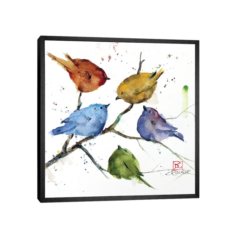 Five Birds In A Tree by Dean Crouser - Print on Canvas, 45.72 cm H x 45.72 cm W, Black Framed