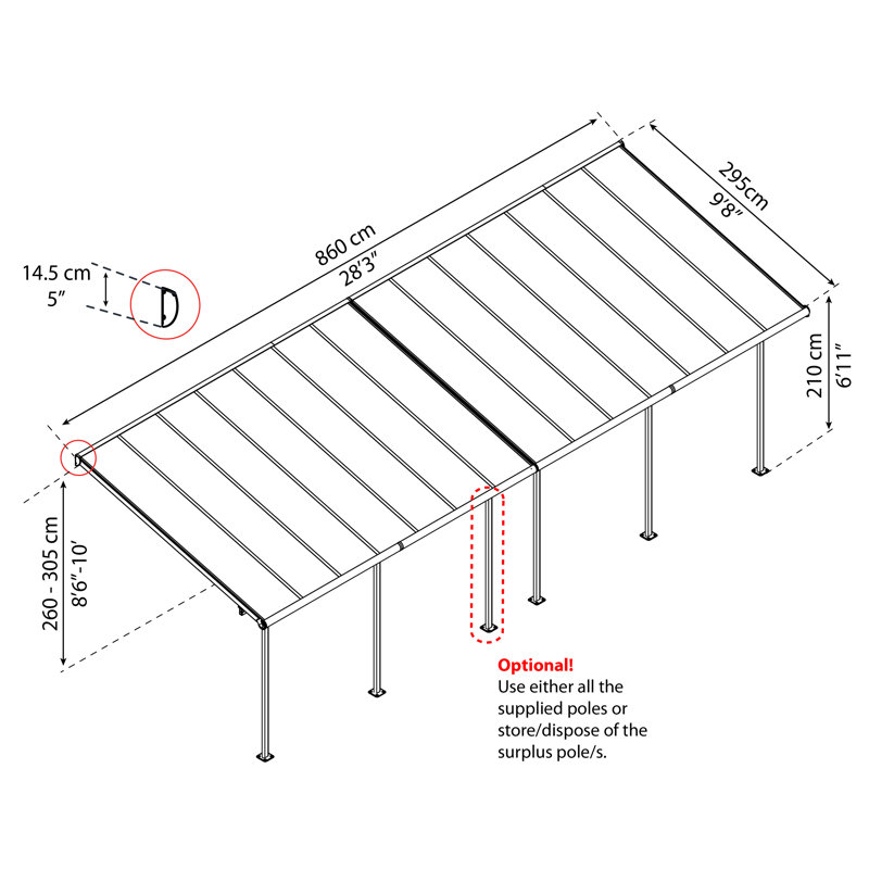 Canopia by Palram 295 cm D Polycarbonate Patio Awning, 305cm H x 619cm W x 295cm D