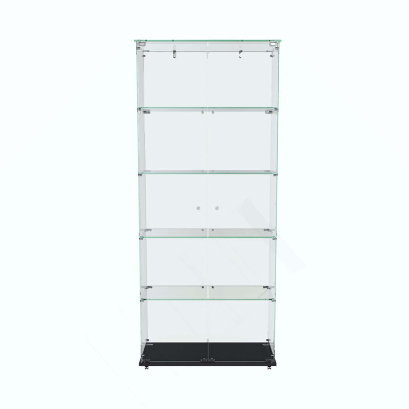 Vitrine à 4 niveaux en verre avec 5 modes DEL dynamiques, portes doubles et tablettes fixes pour un accès facile, vitrine au sol pour le bureau à domicile ou la présentation de magasin