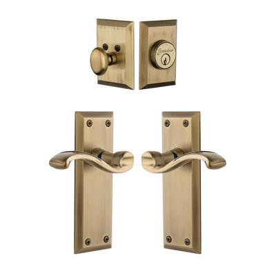 Fifth Avenue Long Plate Complete Entry Set with Single Cylinder Deadbolot and Portofino Lever