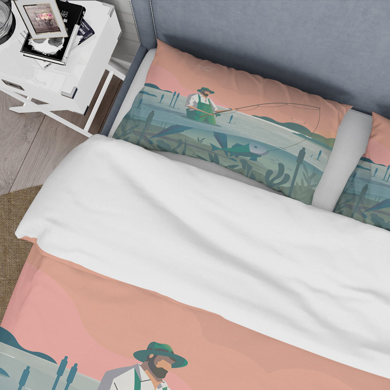 Ensemble de housse de couette en microfibre corail / bleu, Housse de couette pour grand lit et 2 taies décor