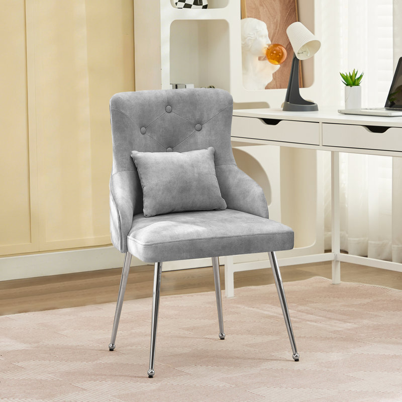 Chaise de salle à manger rembourrée Dorsi, Gris clair, Argent argent