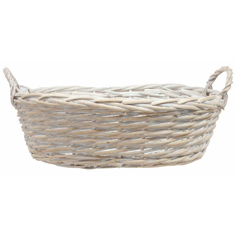 White Wicker Basket with Handles for Storage and Decor