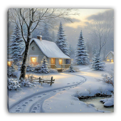 Evergreen Retreat Winter Path-Wrapped Canvas Wall Art