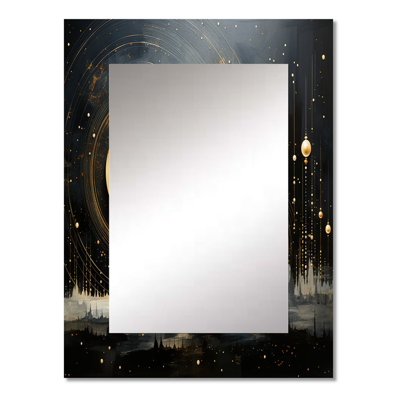 Or noir saturn Mercurys Mirage II - miroir de Saturne, miroir mural décoratif doré, impression d'art en métal, 32 po x 24 po