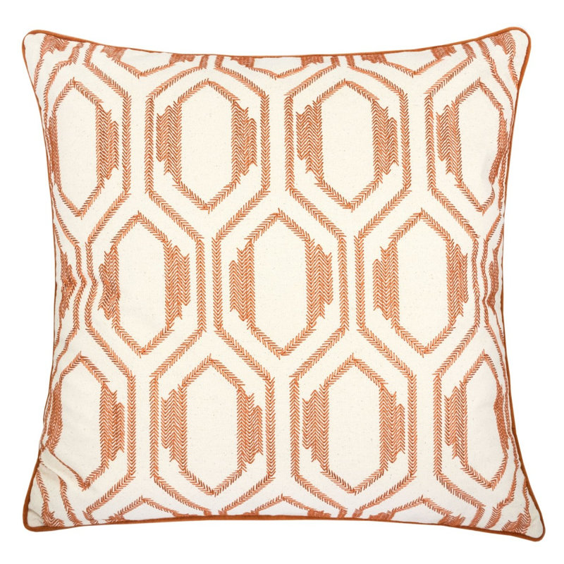Coussin décoratif géométrique en coton brodé - Accent moderne rouille