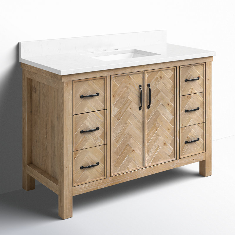 Javier 47.2'' Free Standing Bathroom Vanity with Cultured Marble Top, Antique Brown