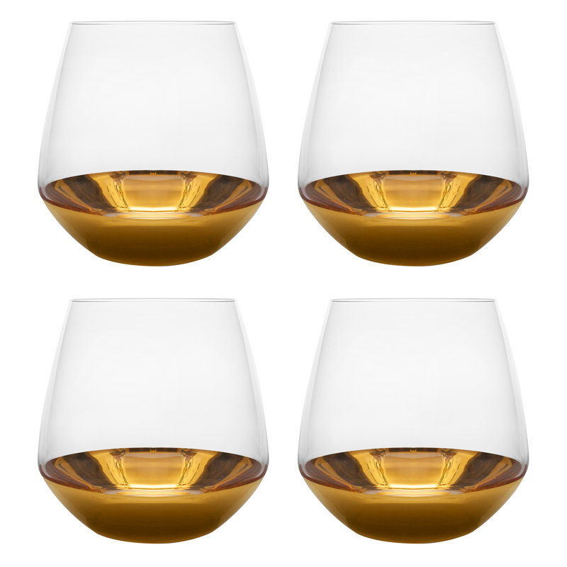 Barski 10.5oz Handmade Glass Tumblers with 24K Gold Bottom (Set of 4)