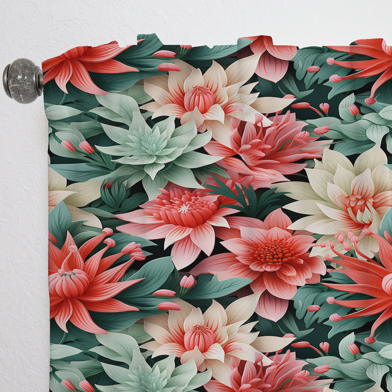 Rideau à motif floral Tropic Coral, L 52 po x L 95 po