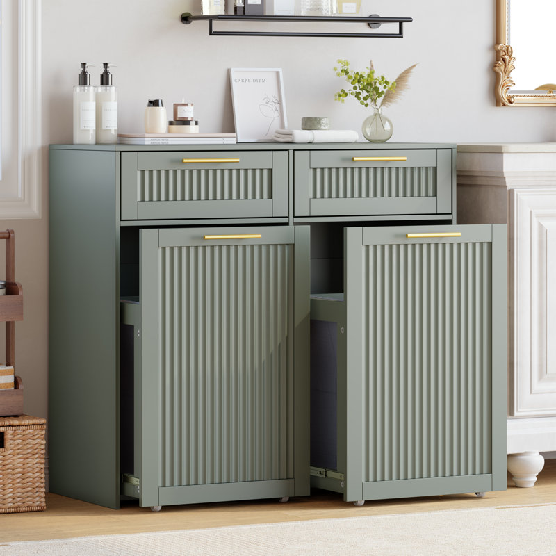 Armoire à panier à linge coulissante avec doublure et tiroir amovibles, 15"D x 37.4"W x 37.8"H, Green