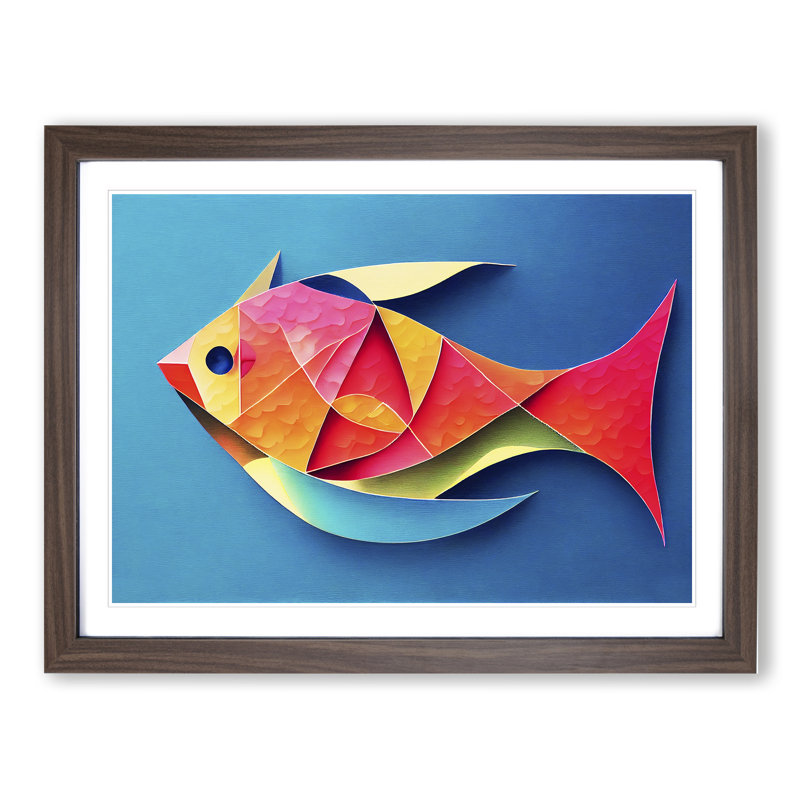 XH1022-6609X Painted Fish Vol.6 - Single Picture Frame Print, 46cm H x 64cm W x 2cm D, Walnut Framed