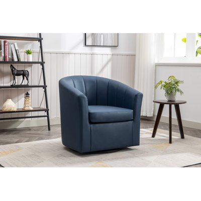 Faux Leather Swivel Barrel Chair