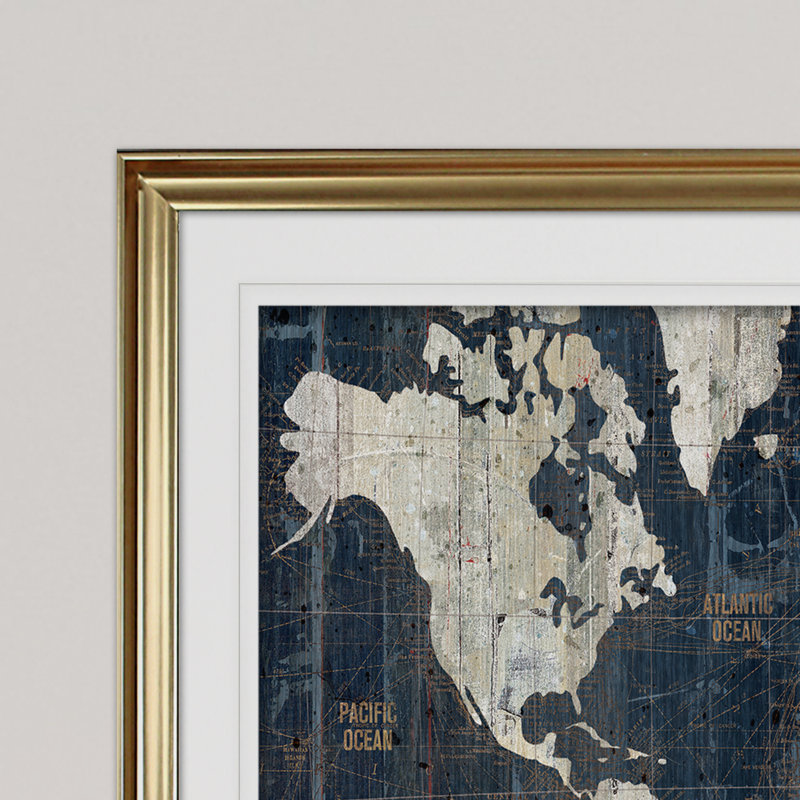 «OLD World Map» de Pedra, reproduction d'art encadrée, Or, H 24 po x l 32 po x p 1,5 po