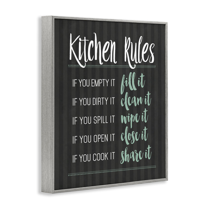 Kitchen Rules Black & Green Framed Giclee, design by Lettered and Lined, Farmhouse Gray Framed Giclee, 14" H x 11" W