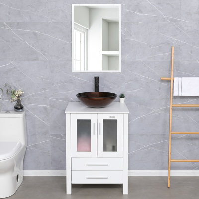 Ensemble de meuble-lavabo simple Oley de 24 po avec lavabo sur plan, robinet et siphon