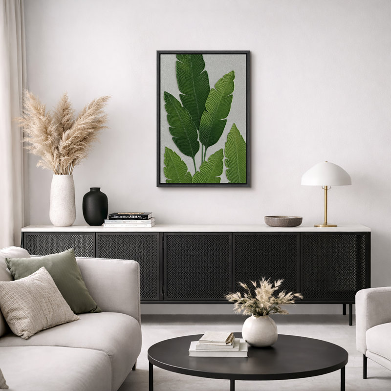 Œuvre botanique de feuille tropicale minimaliste, plante verte moderne, photos, impression sur toile encadrée, Cadre noir