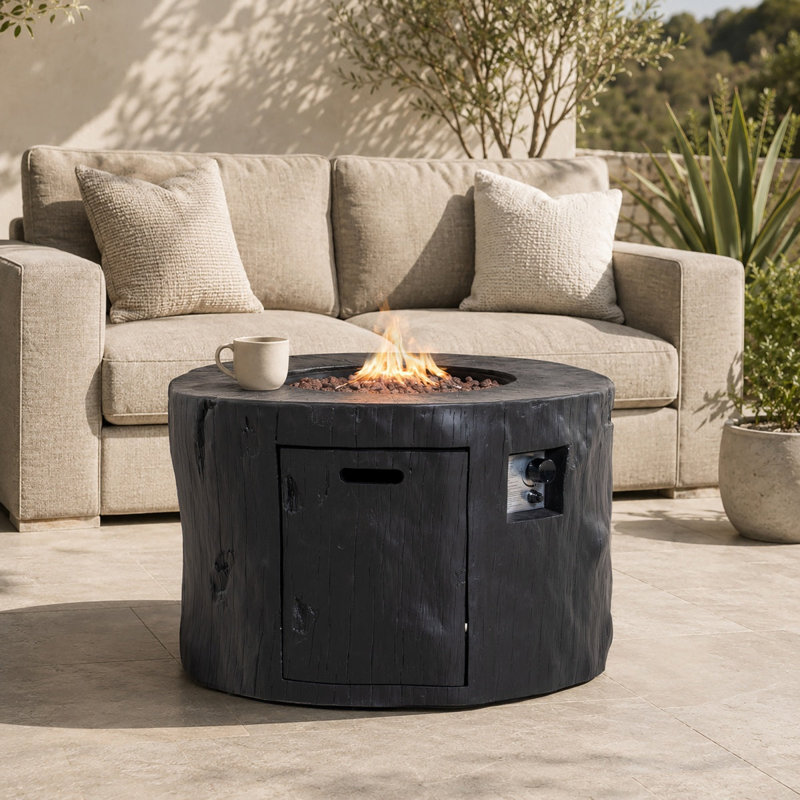 Terrafab Composite Faux Wood Round Fire Pit Table - Black