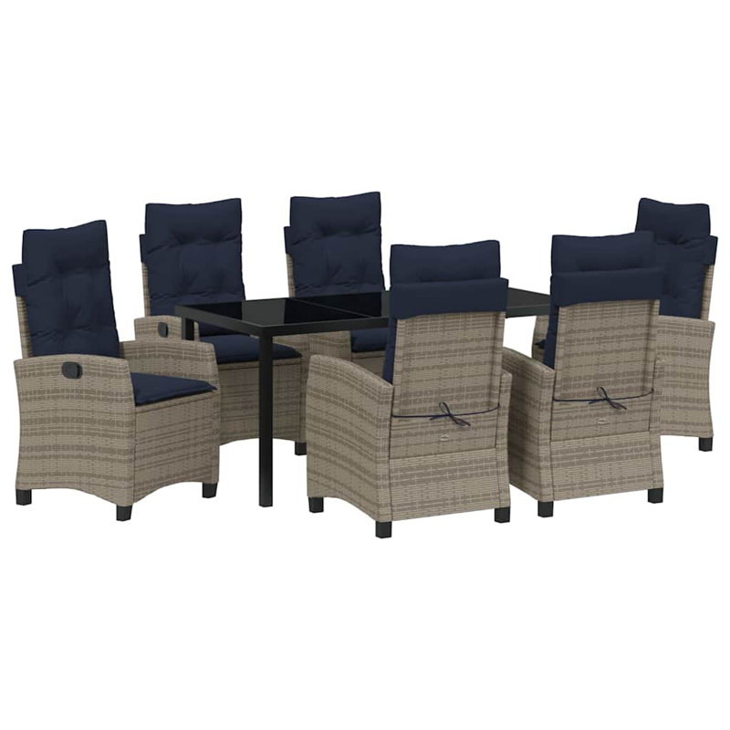  Ensemble de salle à manger de jardin avec coussin 7 pièces en rotin de polyester gris, 28.74" H x 62.99" W x 31.5" D, 6