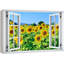Fenêtre de paysage «Window View Neon Sunflower Botanical Floral Field Nature Scenic Landscape» sur-98449324