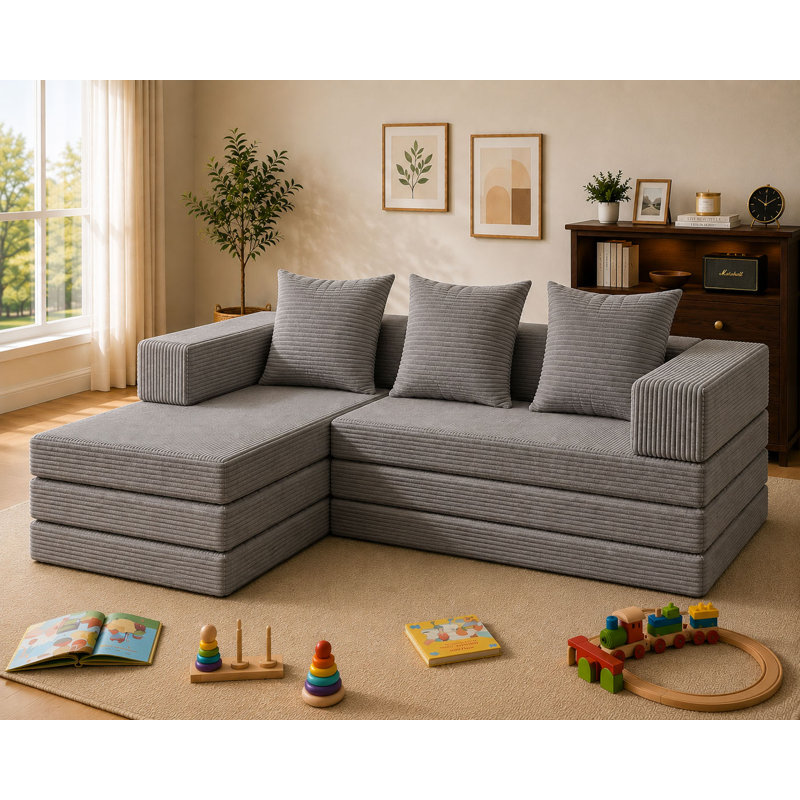 Corduroy Sofa, 19.1" H x 65" W x 42" D, Beige