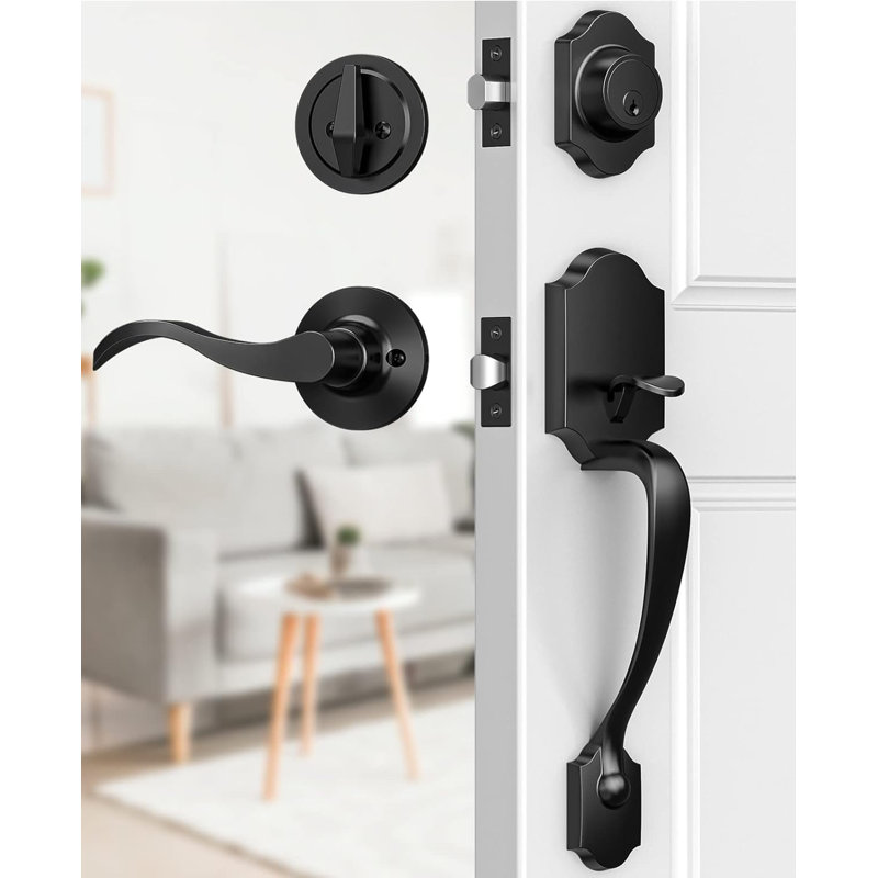Ensemble de poignées de porte avant, serrure de porte d'entrée à clé pour portes extérieures, Noir
