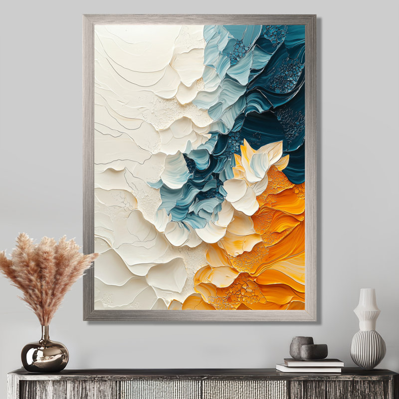 Oradee - reproductions d'art murales abstraites, H 44 po x l 34 po, Picture Framed, Argent argent