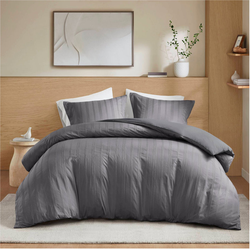 Ensemble de housse de couette 3 pièces, Gris anthracite, Housse de couette double et 2 taies d'oreiller