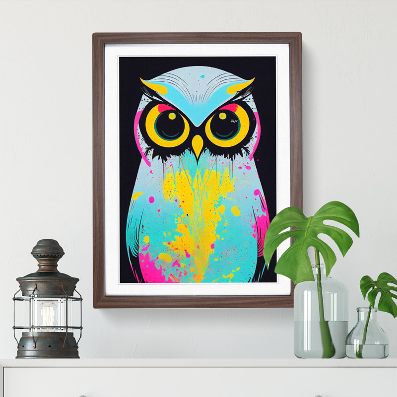 Paint Splashed Owl No.4 Abstract - Framed Print, 64cm H x 46cm W x 2cm D, Walnut