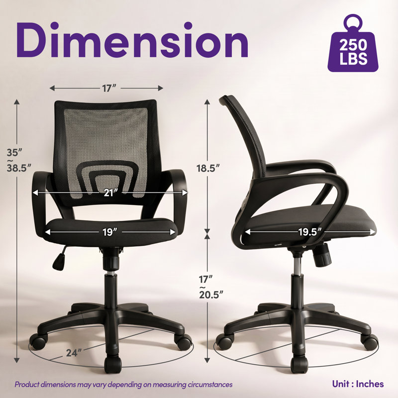 Ergonomic Mesh Commercial Use Office Task Chair, Black/Black, 1 - piece