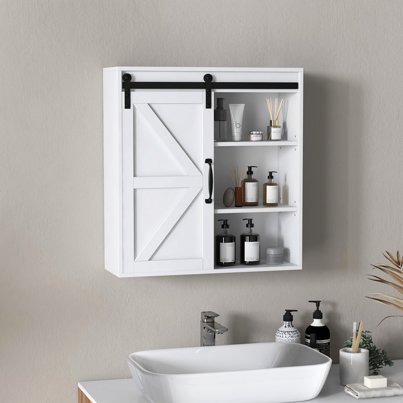 Armoire murale de salle de bain, armoire à pharmacie avec porte de grange coulissante et tablette réglable, armoire de toilette
