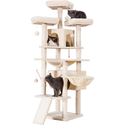 Cat Tree, 71 Inches XL Large Cat Tower For Indoor Cats, Multi-Level Cat House With 3 Padded Perches, Big Scratcher, Cozy Basket, 2 Cat Condos And Scratching Posts, MPJ034GR